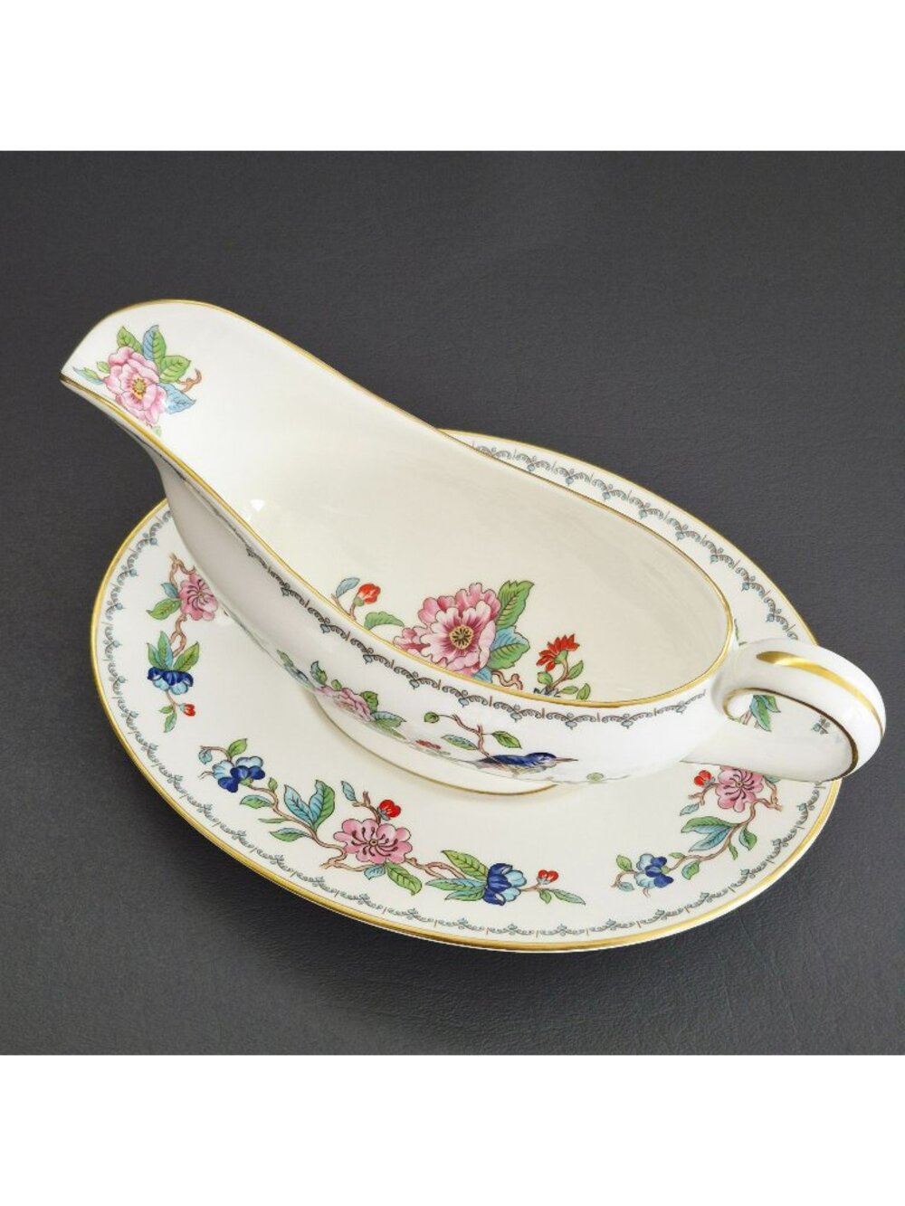 Aynsley Pembroke Creamer Pitcher Jug, 8fl. oz. Bird & Floral Gold Trim, Colorful